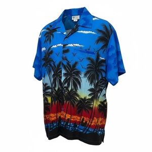 V.H.O Hawaiian Shirt Beachwear Sunset Blue Red Button Up Size XXL Mens